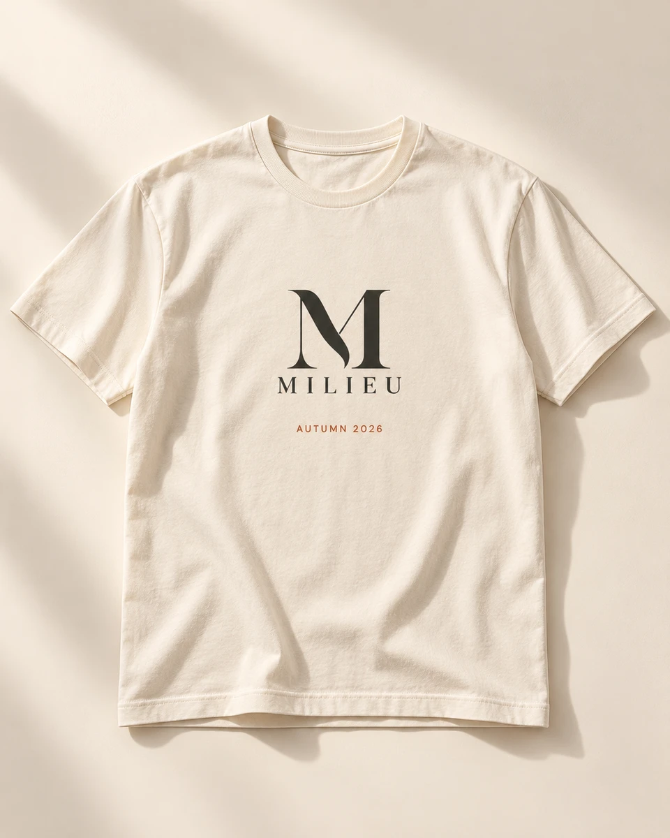 Agency Essential Tee in Cream, illustrative design preview