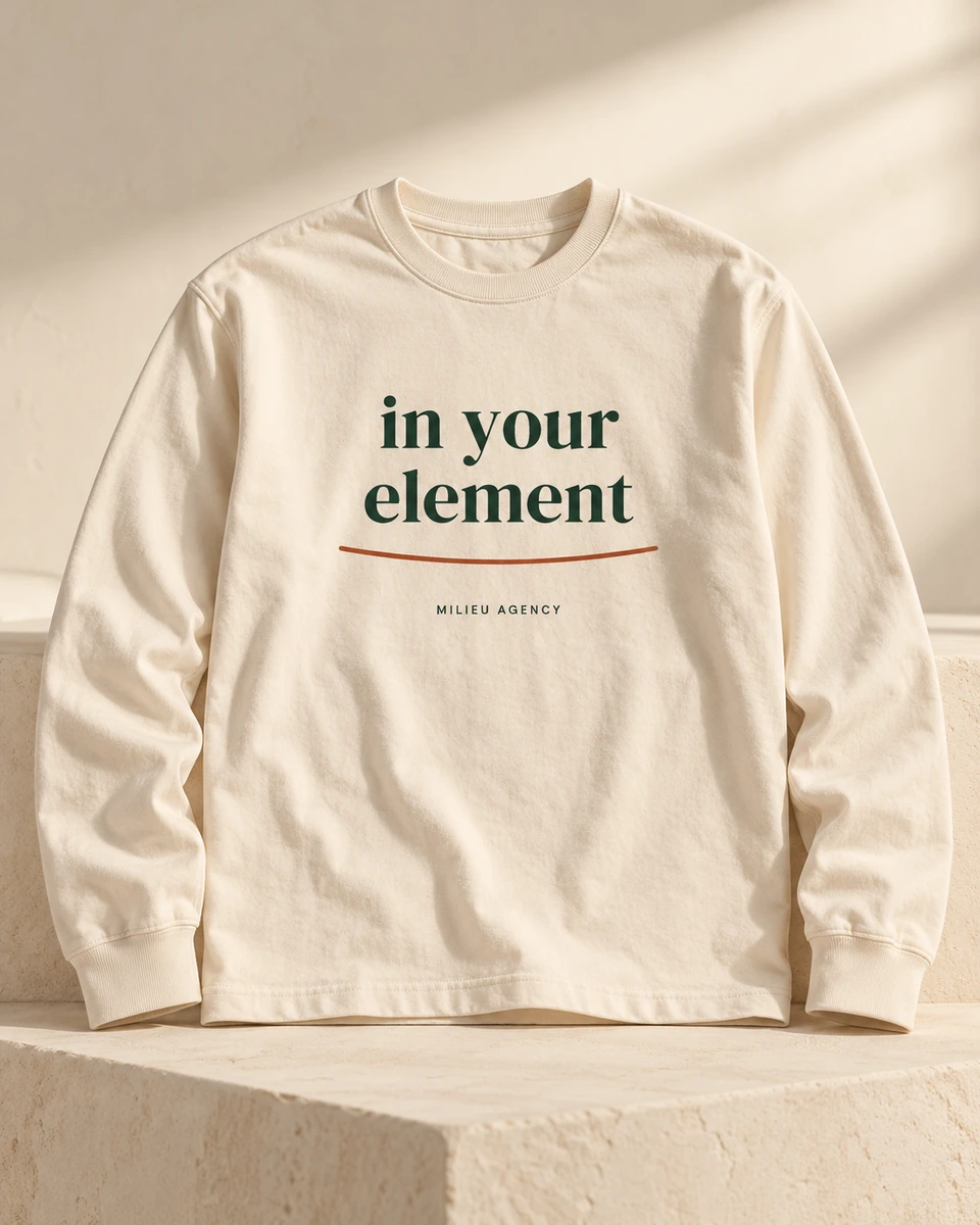 In Your Element Long Sleeve in Cream, illustrative design preview