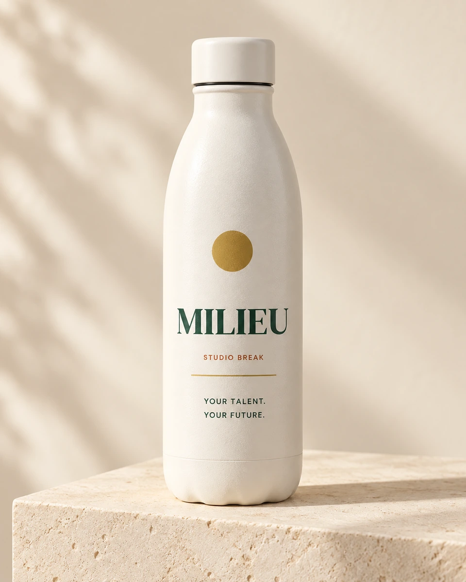 Studio Break Bottle in White, illustrative design preview