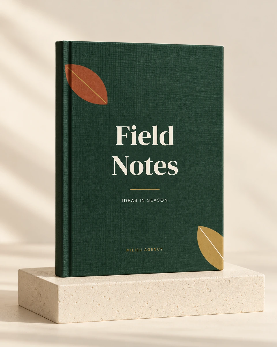 Turning Season Notebook in Forest, illustrative design preview