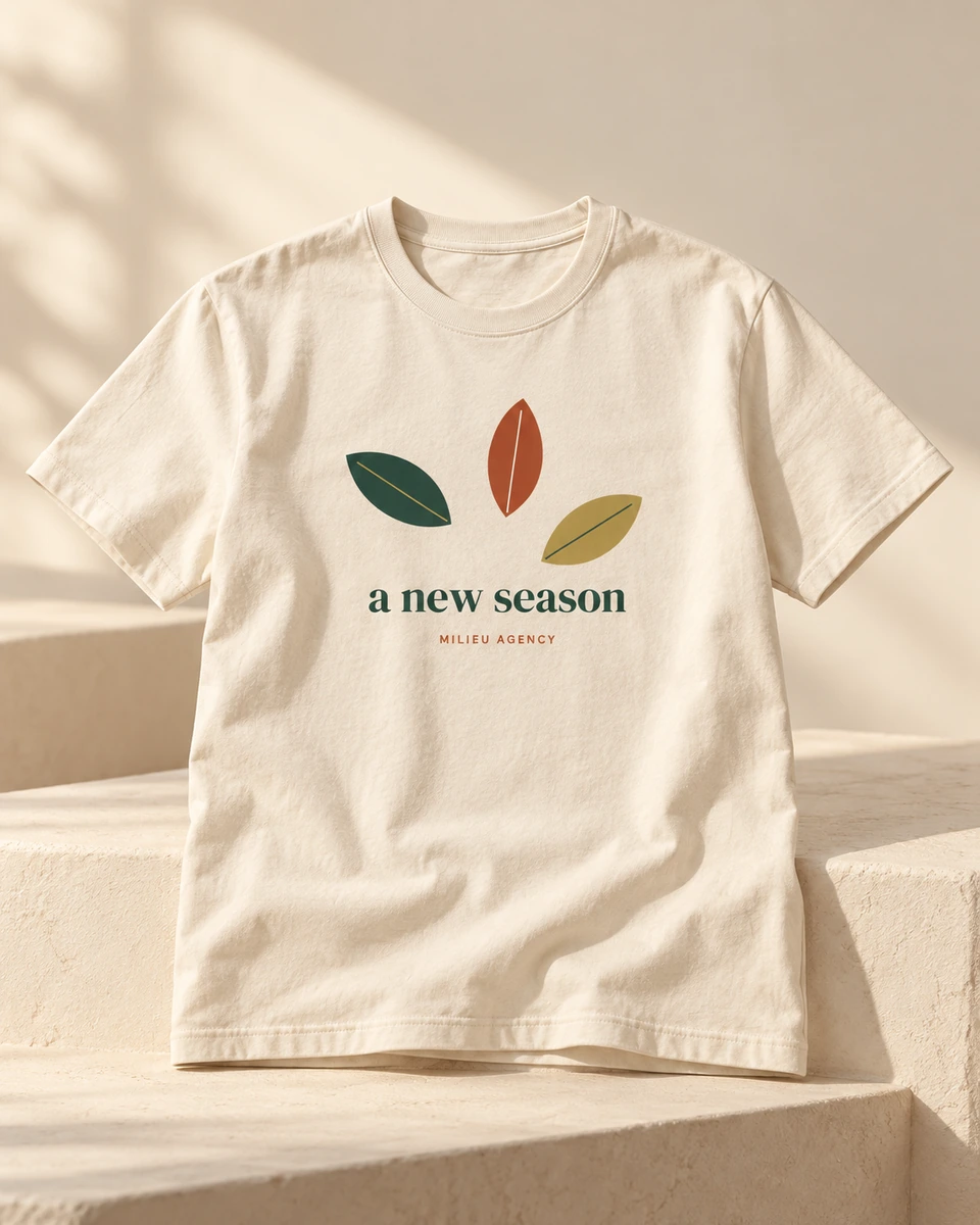 Turning Season Tee in Cream, illustrative design preview