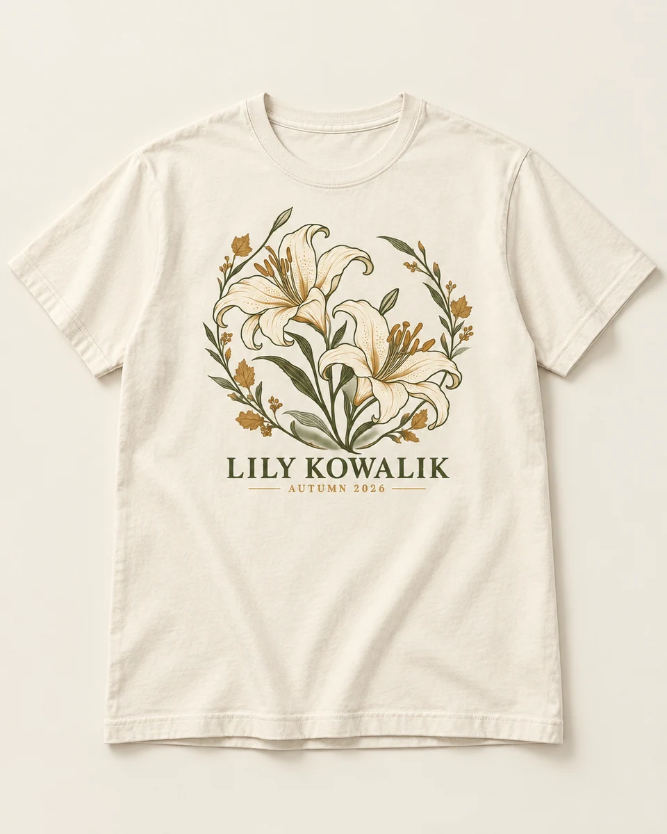 Lily Botanical Tee in Ivory, illustrative design preview