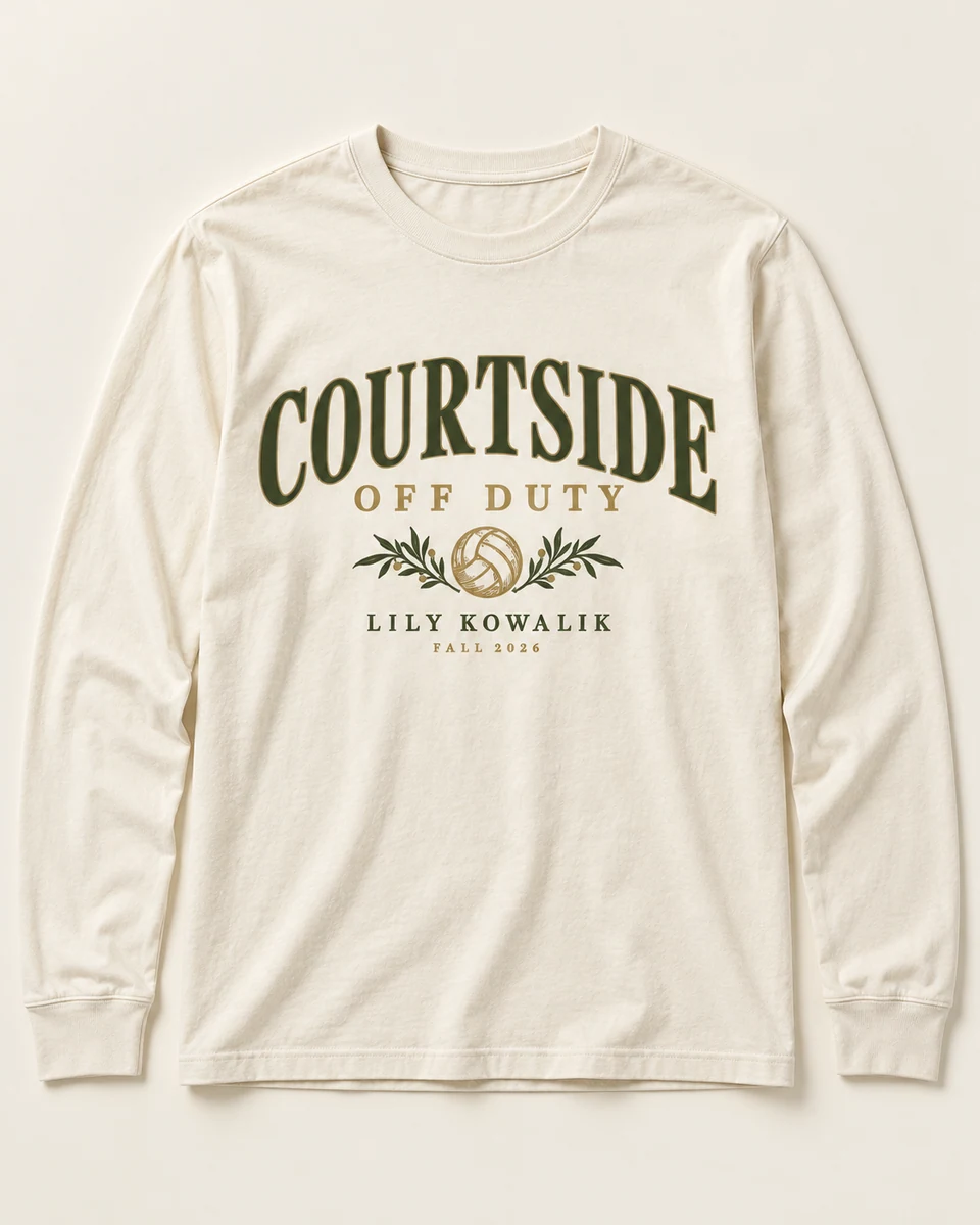 Courtside Long Sleeve in Ivory, illustrative design preview