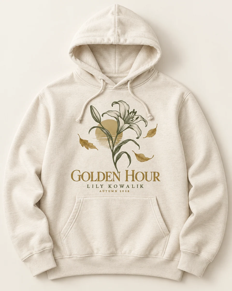 Golden Hour Hoodie in Oat, illustrative design preview