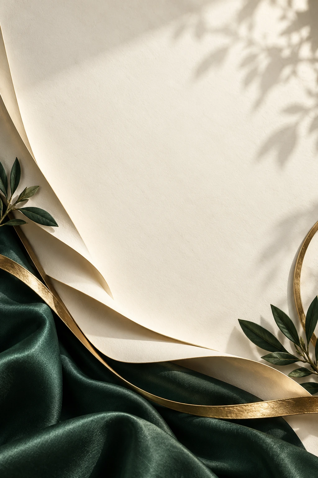 Sculptural paper, a creative journal and warm gold details in Milieu’s forest green and cream palette